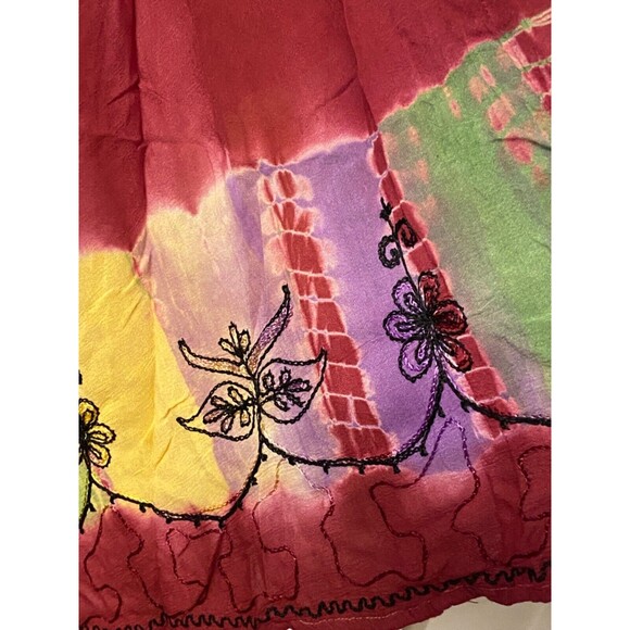 INDIA BOUTIQUE Dress Free Size 100% Rayon Red Colorful Embroidered Boho Hippie - Picture 6 of 11